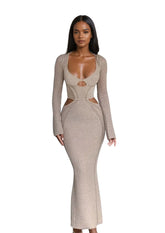 Strick-Maxikleid mit langen Ärmeln und Figurbetontem Schnitt